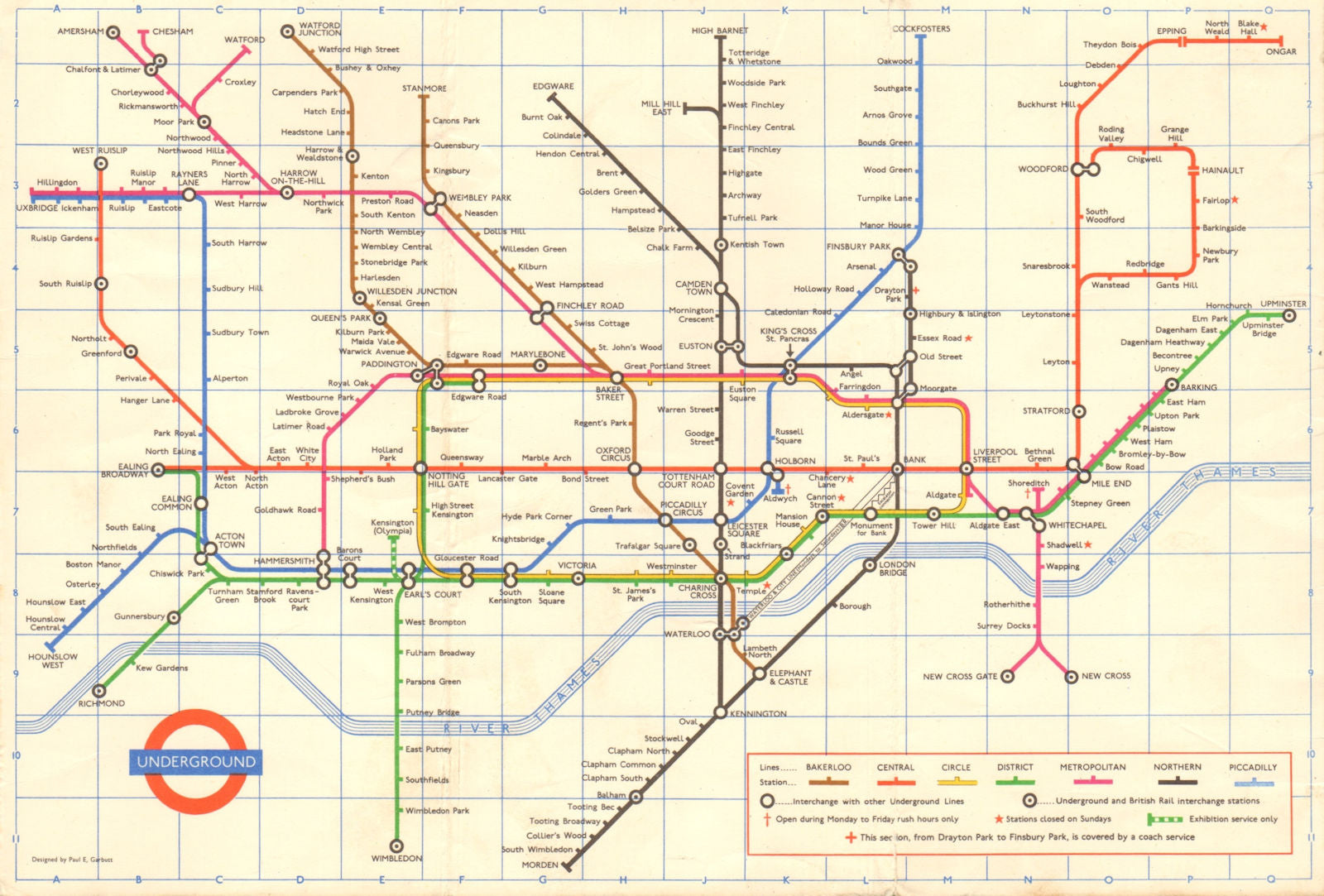 LONDON UNDERGROUND tube map plan. Last pre-Victoria Line edition GARBUTT #1 1968